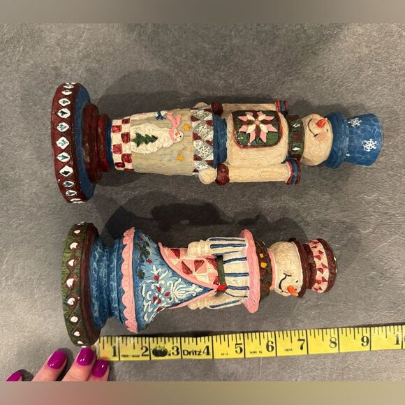 Folk Art Resin Snowman Candle Holders Set of 2 - Picture 6 of 9